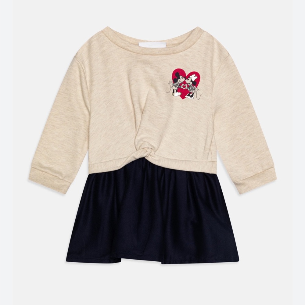 Gap Disney Minnie and Mickey Mouse Beige and Navy Knotted Dress 18/24